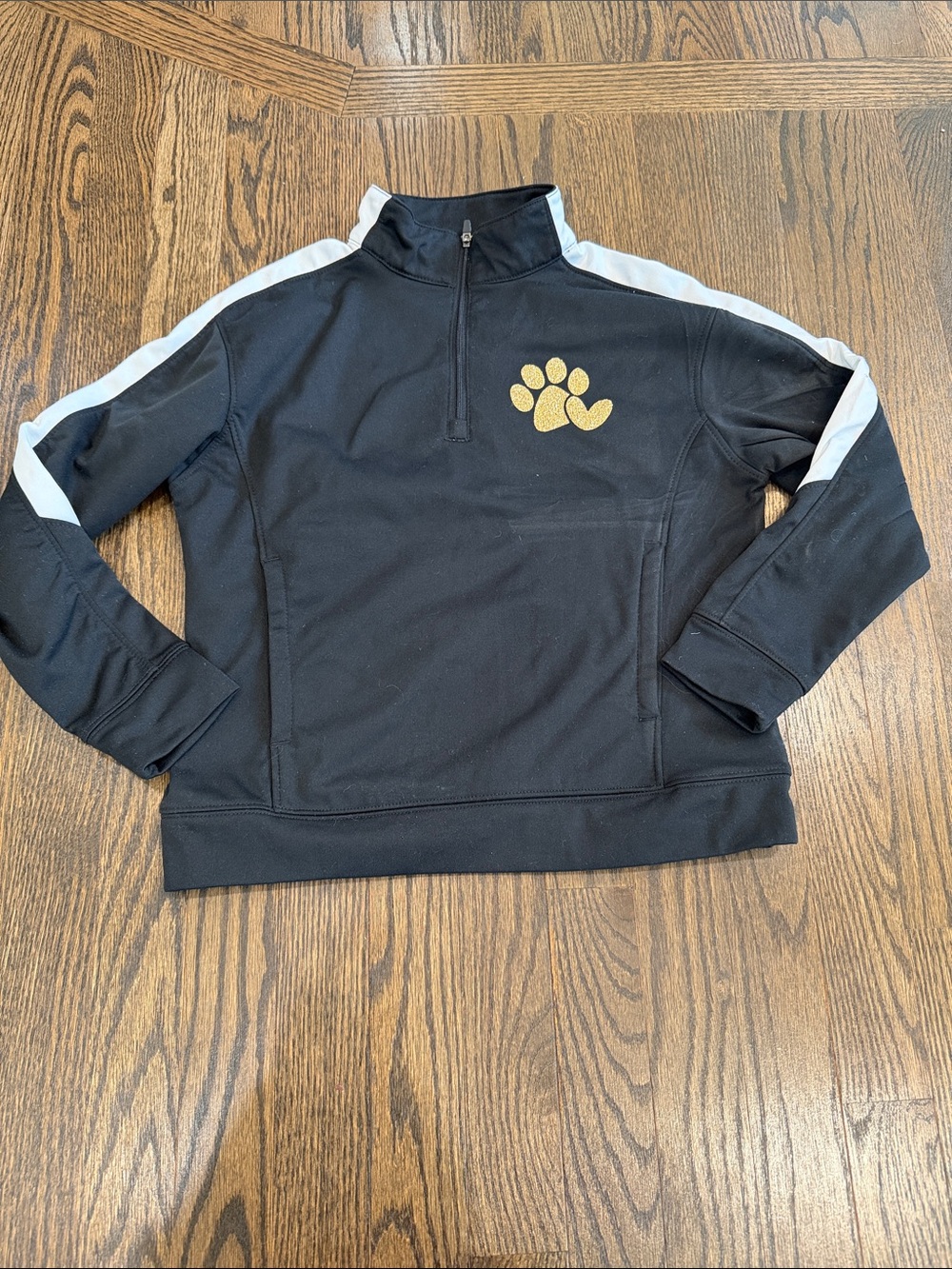 Augusta Sportswear Black Pullover with White Stripes and Gold Paw Print